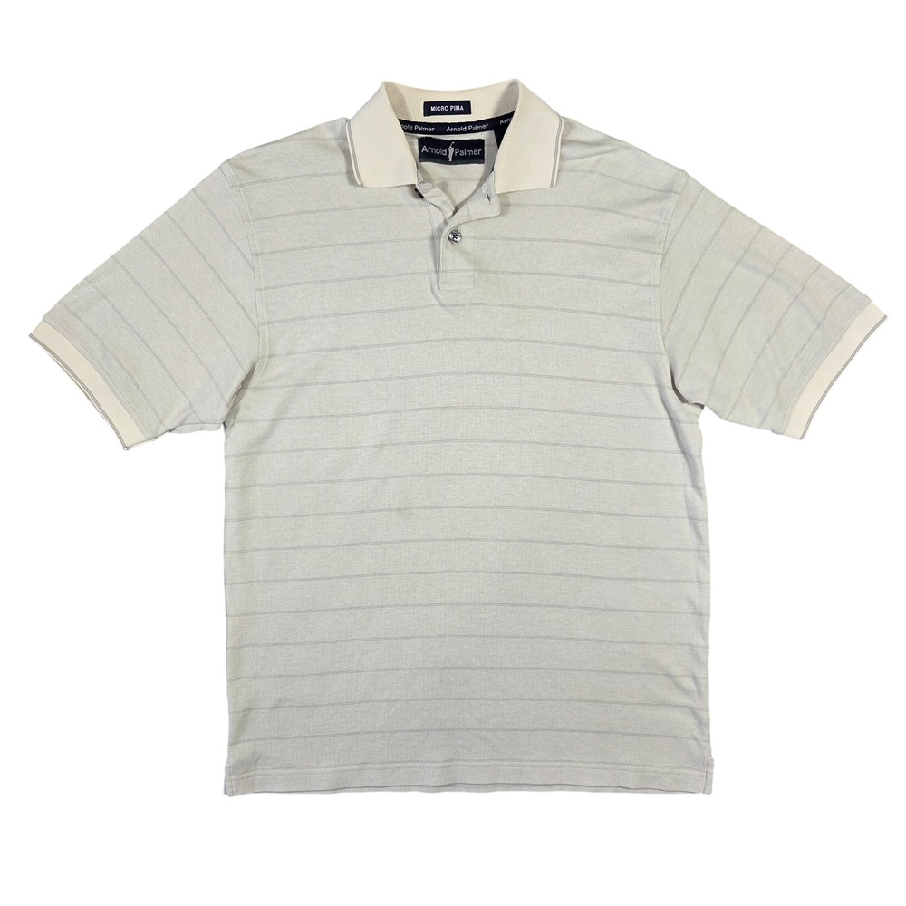 Arnold Palmer Mens Micro Pima Grunge Punk Skater Polo Shirt Beige S Short Sleeve